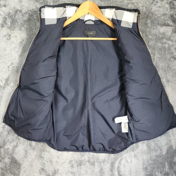 J Crew Down Quilted Plaid Puffer Vest Navy Cream Women Size Small Lined Full Zip - Picture 7 of 9
